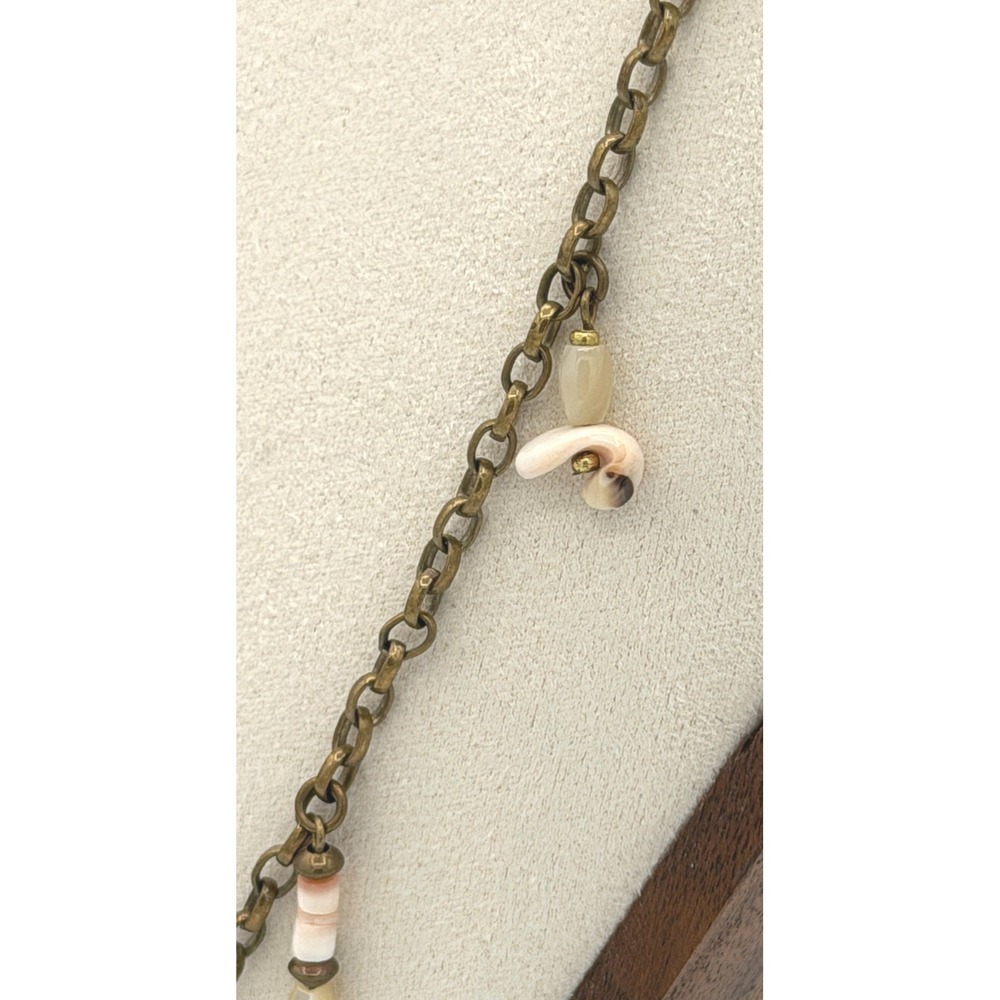 Marjorie Baer SF Shell Charm Chain Necklace Antiqued Brass Tone Boho - Picture 6 of 9
